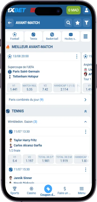 1xbet page du sports