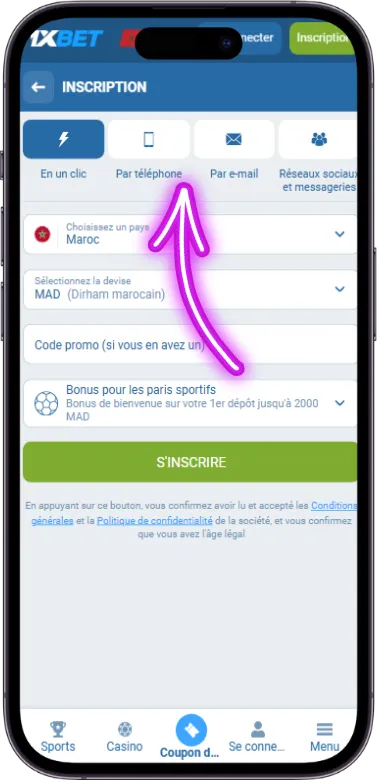 Sélectionnez le type d'inscription